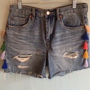 Blank NYC Hi Rise distressed 5 pocket tassel shorts size 27 flawed